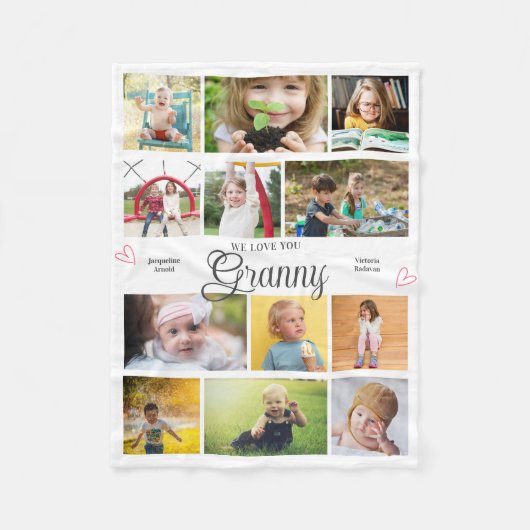 おばあちゃん大好きパーソナライズされたハート フリースブランケット (正面)