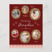 「おばあちゃん大好き」 テキスト 赤いハートの6枚の写真 ポストカード (正面)