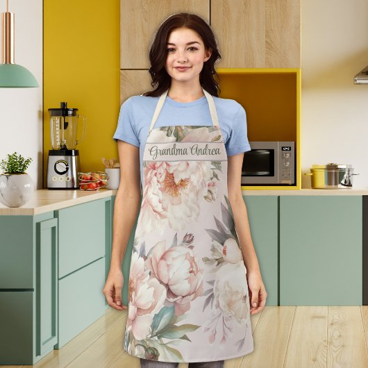 おばあちゃん女性の料理ベーキング水彩フローラ エプロン
