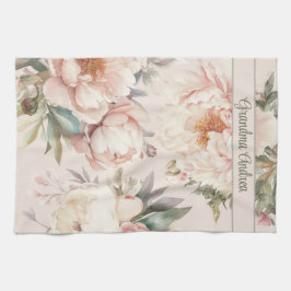 おばあちゃん女性の料理ベーキング水彩フローラ キッチンタオル