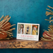 おばあちゃん孫の名前3フォトピンク灰色のハート フォトプラーク (側面)