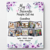 おばあちゃん孫の名前&写真、紫の花 フォトプラーク (正面)