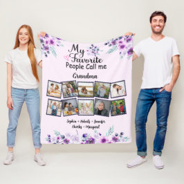 おばあちゃん孫の名前&写真、紫の花 フリースブランケット