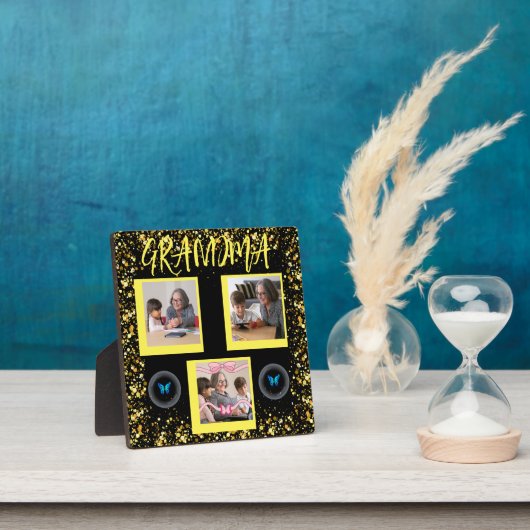 おばあちゃん孫金ゴールドグリッターフォトコラージュ フォトプラーク (インサイチュ)