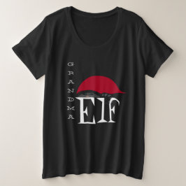 おばあちゃん小妖精や小人ホリデークリスマスキャットブラック文字 プラスサイズTシャツ