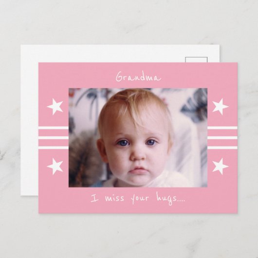 おばあちゃん恋しく思は星の写真と白ピンク ポストカード (正面/裏面)