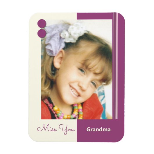 おばあちゃん恋しく思写真のクリームと紫 マグネット (縦)
