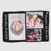 おばあちゃん愛してる！DIYメッセージと写真、黒 ゴルフタオル (横)