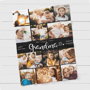 おばあちゃん愛するハートモダンPhoto Collage フリースブランケット