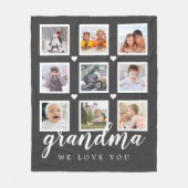 おばあちゃん愛するフォトコラージグレイ フリースブランケット (正面)
