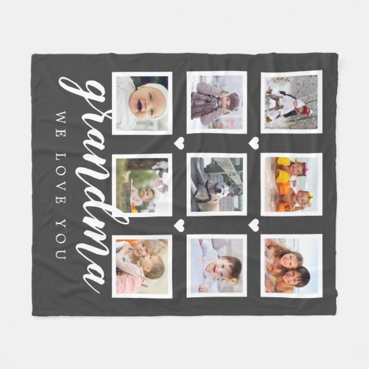 おばあちゃん愛するフォトコラージグレイ フリースブランケット (正面(横))