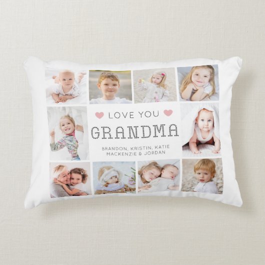 おばあちゃん愛ユーハート10枚パーソナライズされた写真 アクセントクッション (正面)