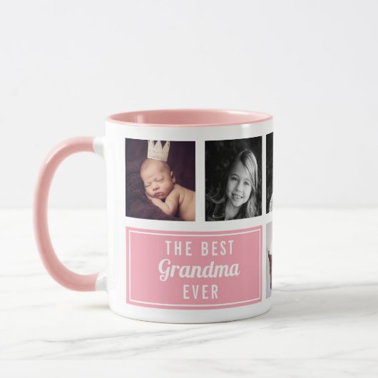 おばあちゃん最高のが今までピンクのコラージュ写真 マグカップ (左)