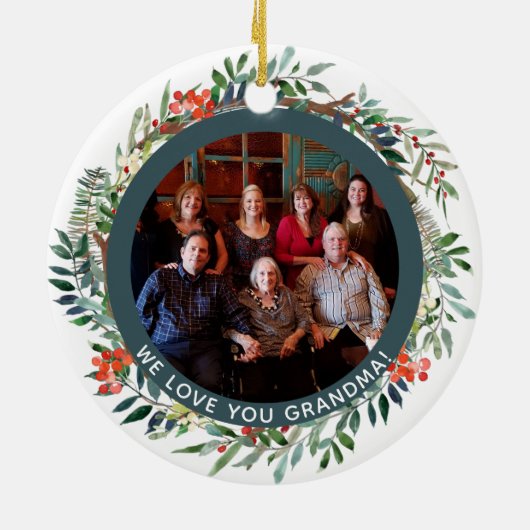 おばあちゃん最高のが写真のクリスマスエレガントフローラ セラミックオーナメント (裏面)