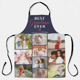 おばあちゃん最高のは今までネイビー青10写真コラージュのグリッド エプロン