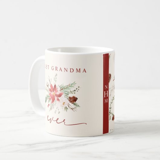 おばあちゃん最高のは常にポインセチア緑のクリスマス コーヒーマグカップ (正面左)