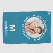 おばあちゃん最高のエバンモダンモノグラムカスタム写真 ゴルフタオル (横)