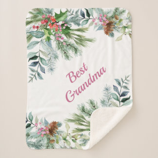 おばあちゃん最高のエバーグリーンホリーベリーピンクグリーン シェルパブランケット
