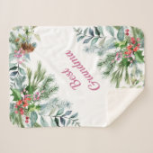 おばあちゃん最高のエバーグリーンホリーベリーピンクグリーン シェルパブランケット (正面(横))