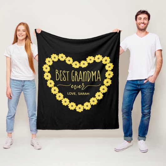 おばあちゃん最高のエバーヒマワリハートパーソナライズされた フリースブランケット (インサイチュ)
