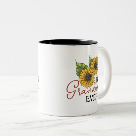 おばあちゃん最高のエバーヒマワリフローラパーソナライズされた ツートーンマグカップ (正面右)