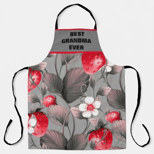 おばあちゃん最高のエプロン赤と灰色のイチゴ エプロン (正面)