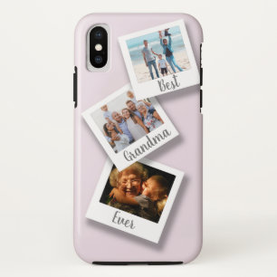 おばあちゃん最高の3枚フォトコラージュ赤面ピンク iPhone X ケース