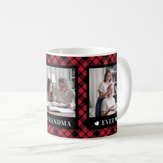 おばあちゃん最高の3枚フォトダイヤモンドバッファロープレイドマグカップ コーヒーマグカップ (正面右)