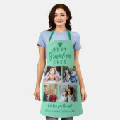 おばあちゃん最高の4フォトコラージュライトティール（緑がかった色） エプロン (着用した状態)