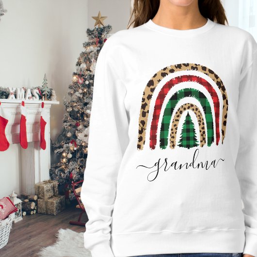 おばあちゃん格子柄とヒョウ柄レインボースウェットシャツ スウェットシャツ