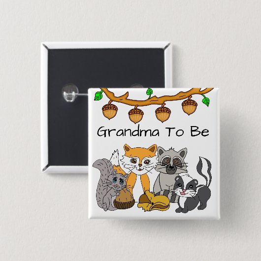 おばあちゃん森林動物の赤ちゃんシャワーになる 缶バッジ (正面&裏面)