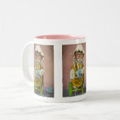 おばあちゃん猫編み物 ツートーンマグカップ (正面左)