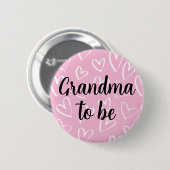 おばあちゃん白いハートピンク赤ちゃんシャワー 缶バッジ (正面&裏面)