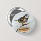 おばあちゃん白い喉の付いたスズメ 缶バッジ (正面&裏面)