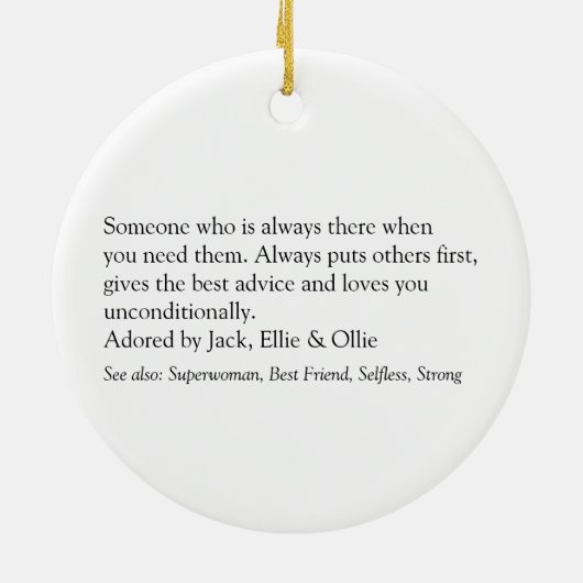 おばあちゃん祖母ブラック&ホワイトおもしろい セラミックオーナメント (裏面)