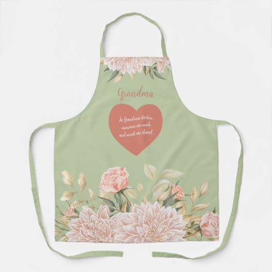 おばあちゃん祖母引用文ウォーターカラーピンクフローラ エプロン (正面)