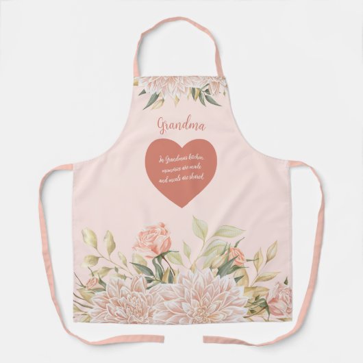おばあちゃん祖母引用文ウォーターカラーピンクフローラ エプロン (正面)