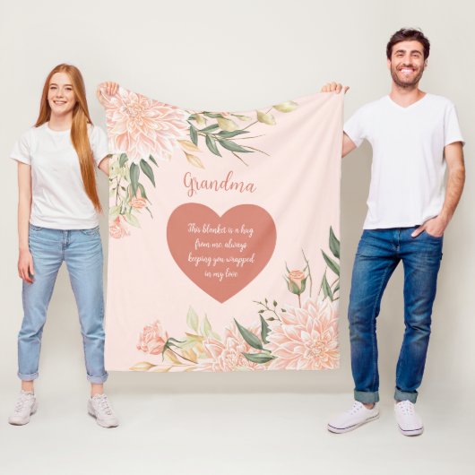 おばあちゃん祖母引用文ウォーターカラーピンクフローラ フリースブランケット (インサイチュ)