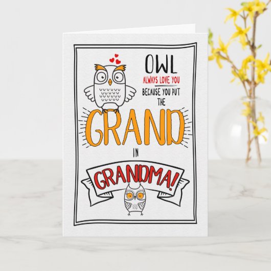 おばあちゃん祖父母の日フクロウいつもあなたを愛 カード (黄色い花)