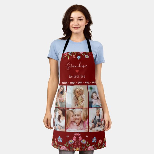 おばあちゃん私たちはあなたを愛してあなたの名前フォトコラージエエプロン エプロン (着用した状態)