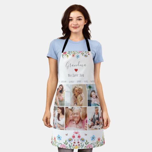 おばあちゃん私たちはあなたを愛してあなたの名前フォトコラージエエプロン エプロン (着用した状態)
