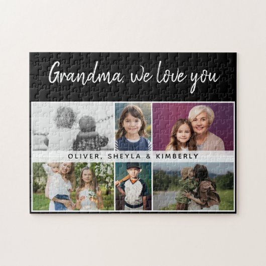 おばあちゃん私たちはあなたを愛する孫6 Photo Collage ジグソーパズル (横)