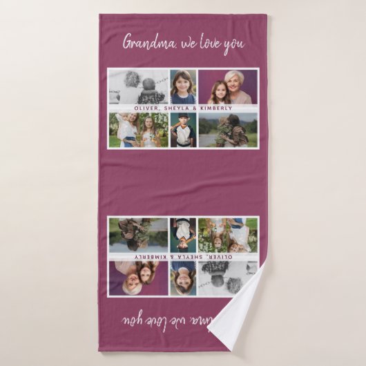 おばあちゃん私たちはあなたを愛する孫6 Photo Collage バスタオル (バスタオル)