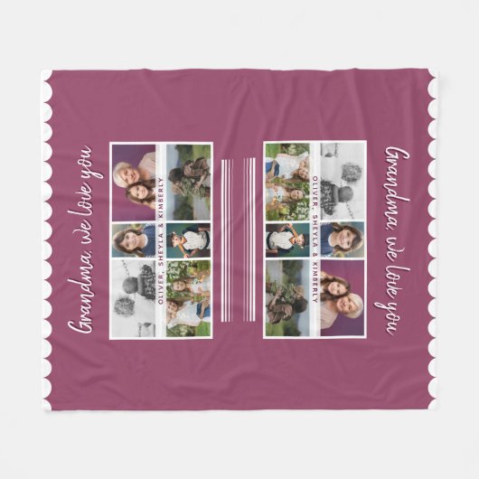 おばあちゃん私たちはあなたを愛する孫6 Photo Collage フリースブランケット (正面(横))