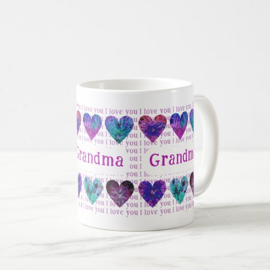 おばあちゃん私はあなたを愛する水色ハートピンク コーヒーマグカップ (正面右)