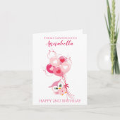 おばあちゃん第2誕生日かわいいピンクフクロウの写真 カード (正面)