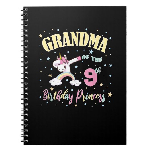 おばあちゃん第9誕生日プリンセスユニコーン9イェア ノートブック (正面)