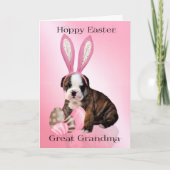 おばあちゃん素晴らしかわいいイースターブルドッグで卵を抱く子犬 シーズンカード (正面)