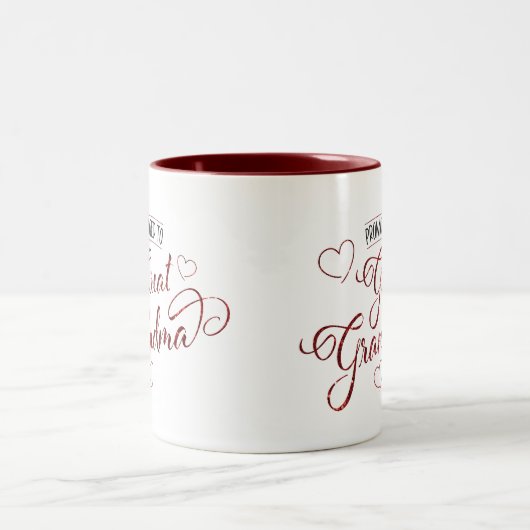 おばあちゃん素晴らしにフェイクハート輝く ツートーンマグカップ (中央)