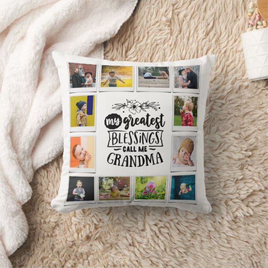 おばあちゃん素晴らしの写真コラージュ クッション (ブランケット)